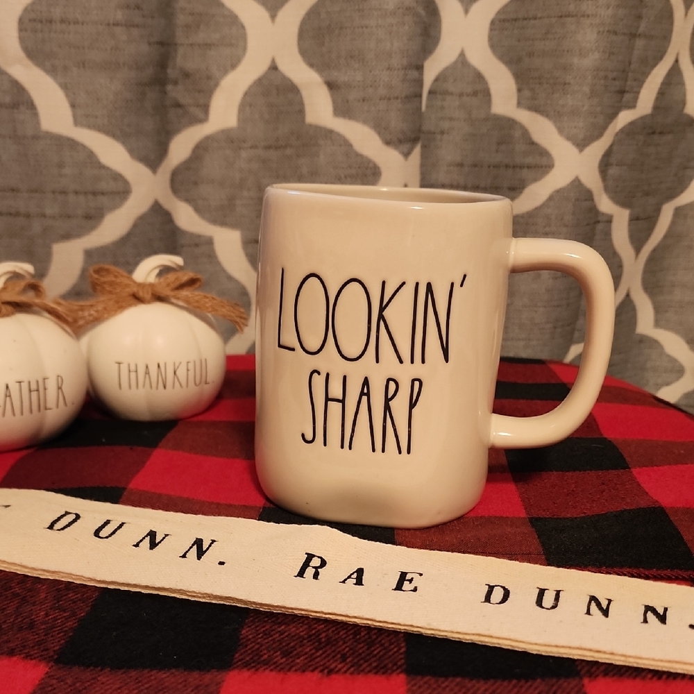 Rae Dunn Cream Mug - Lookin' Sharp Design Two Sided Mug
